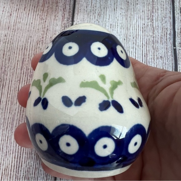 Boleslawiec Polish Unikat Pottery Floral Salt & Pepper Set with Tray - Picture 3 of 6